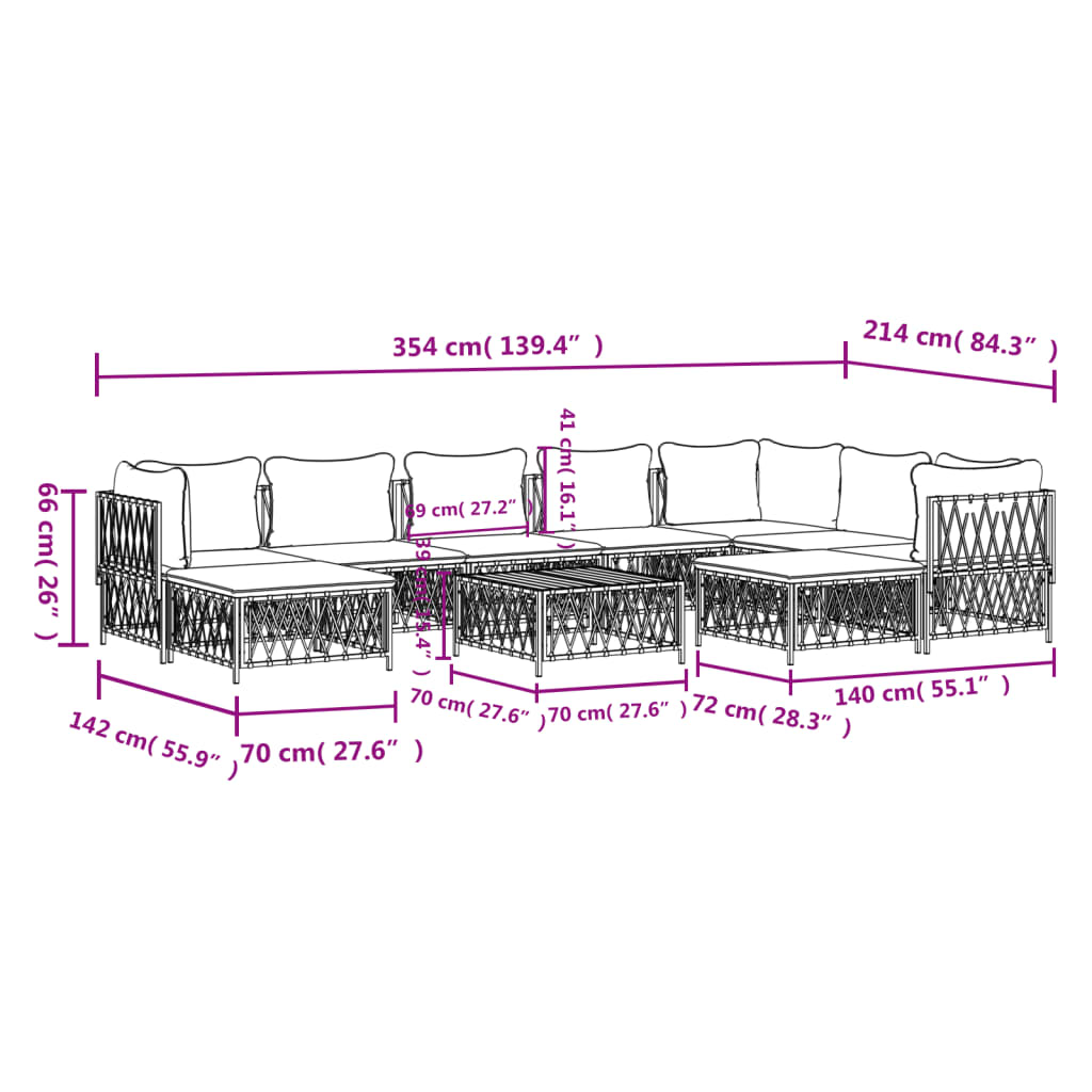 -Delige Loungeset Met Kussens Staal Kleurig