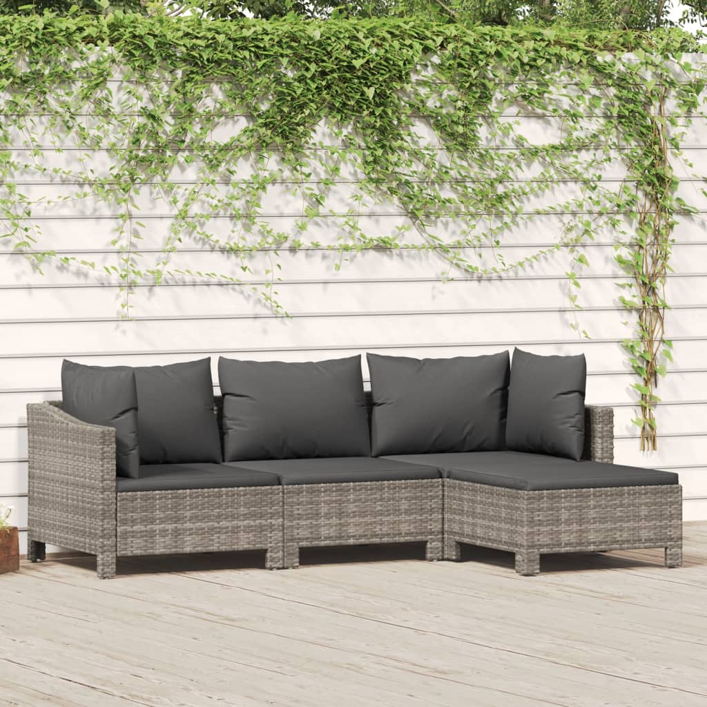 -Delige Loungeset Met Kussens Poly Rattan Grijs