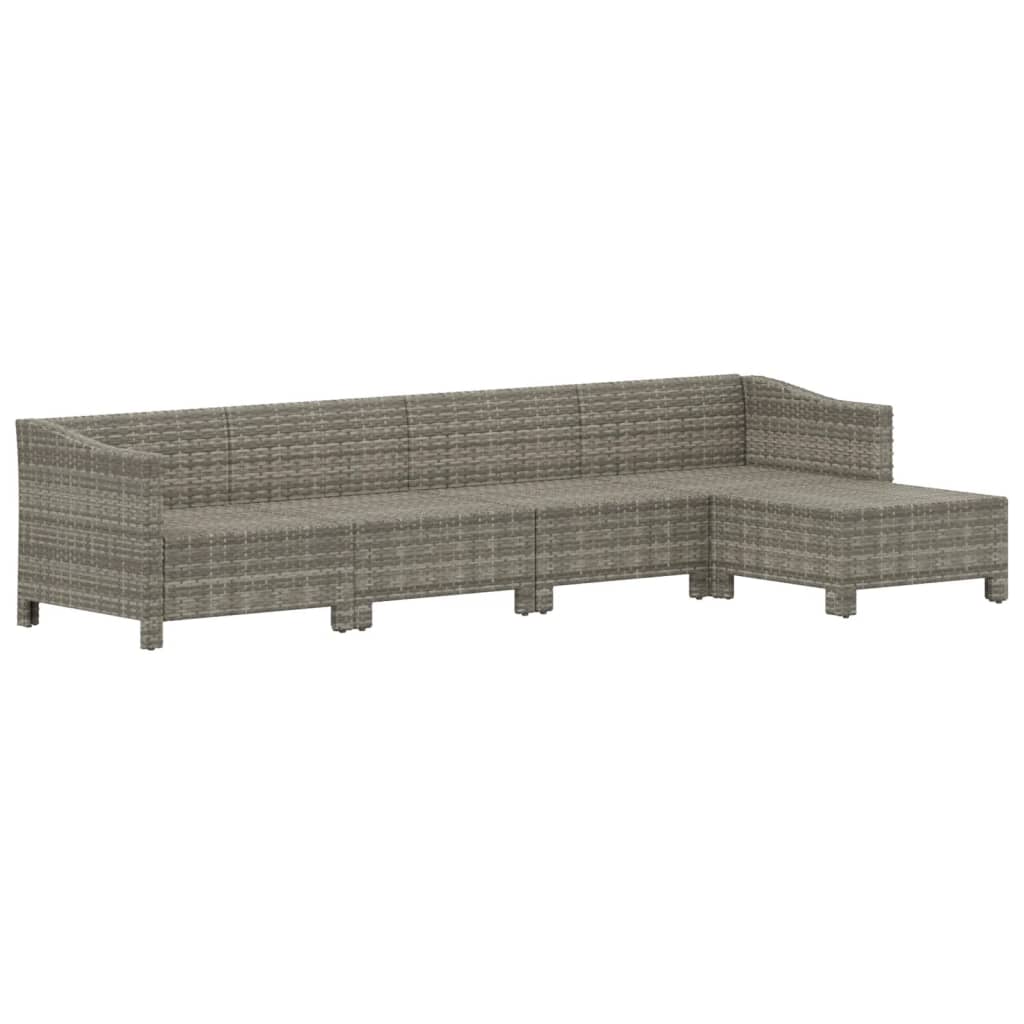 -Delige Loungeset Met Kussens Poly Rattan Grijs