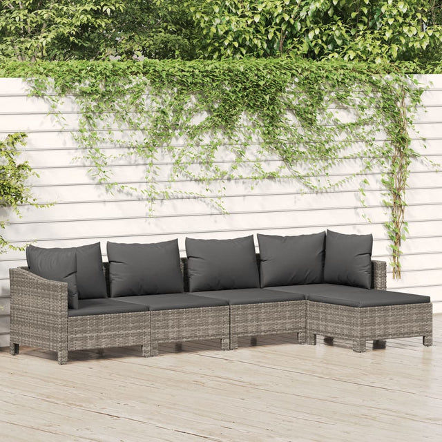 -Delige Loungeset Met Kussens Poly Rattan Grijs