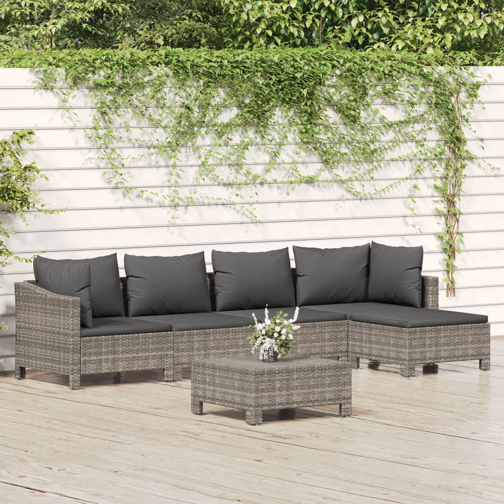 -Delige Loungeset Met Kussens Poly Rattan Grijs