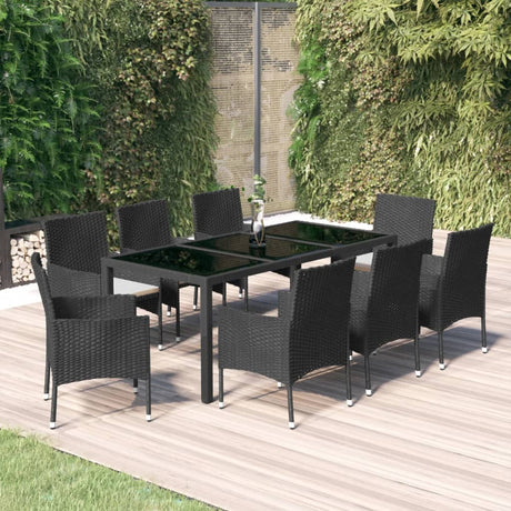 -Delige Tuinset Poly Rattan Zwart