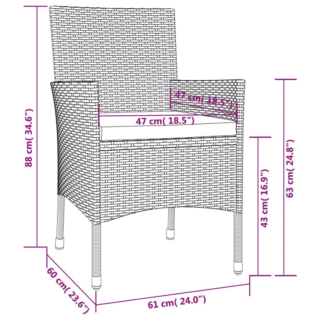 -Delige Tuinset Poly Rattan Zwart