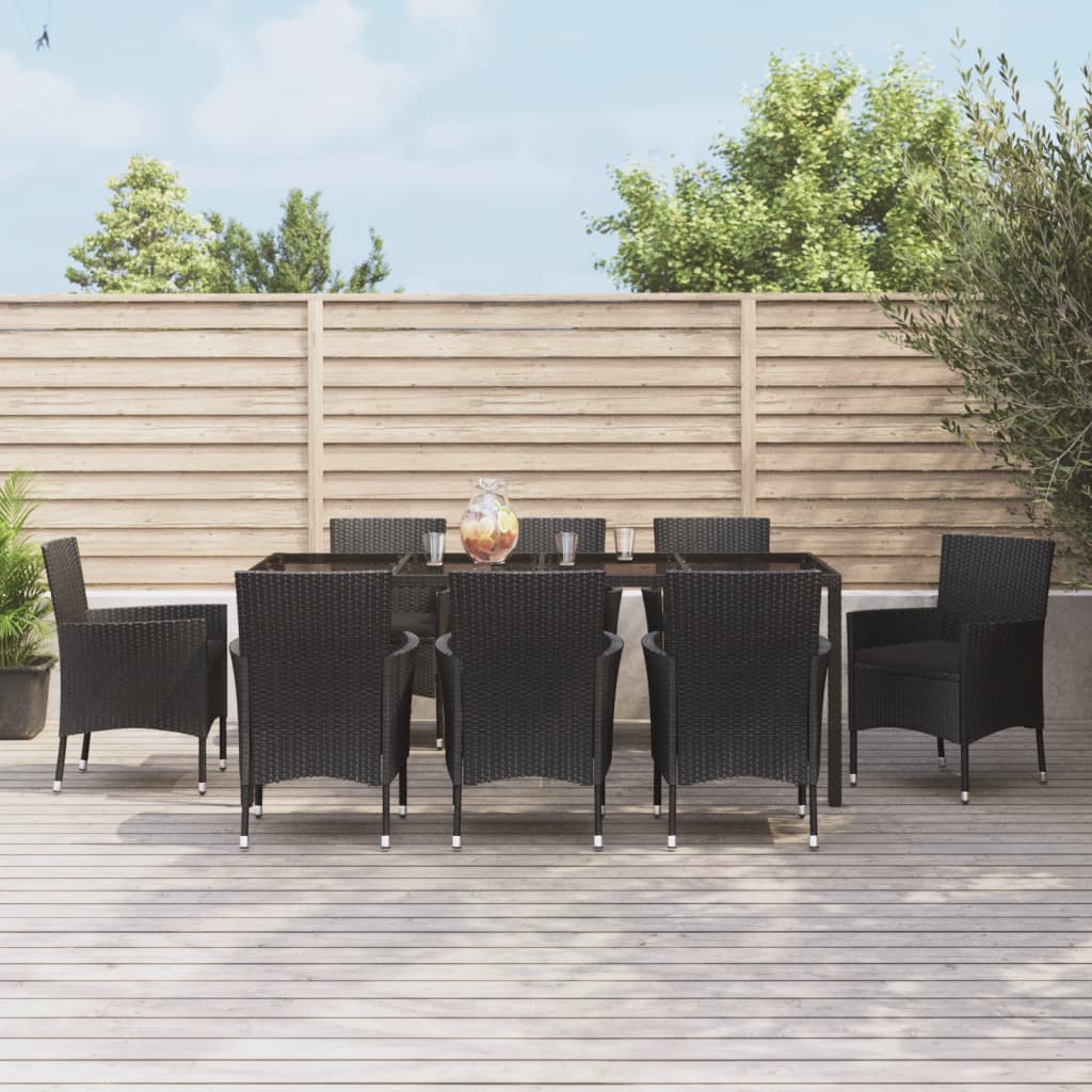 -Delige Tuinset Met Kussens Poly Rattan Zwart