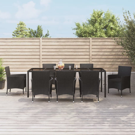 -Delige Tuinset Met Kussens Poly Rattan Zwart