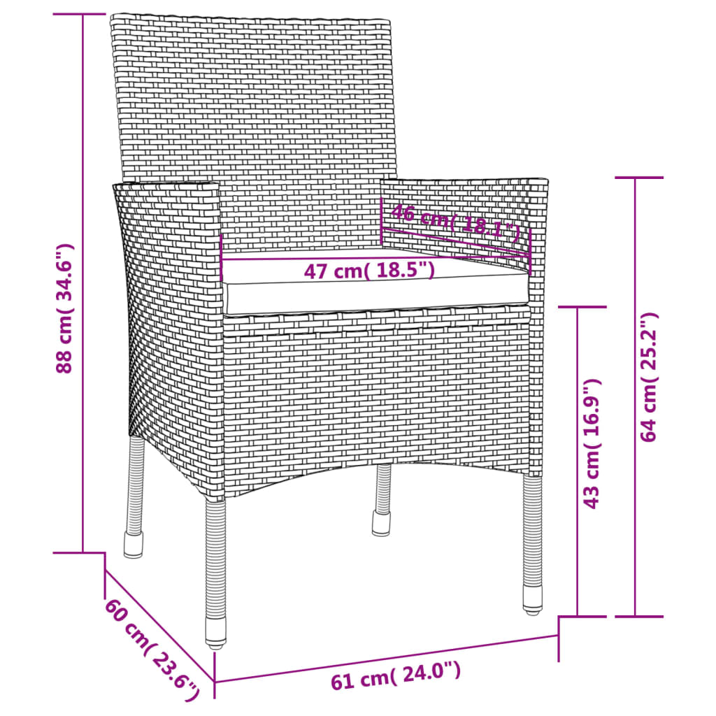 -Delige Tuinset Met Kussens Poly Rattan Zwart