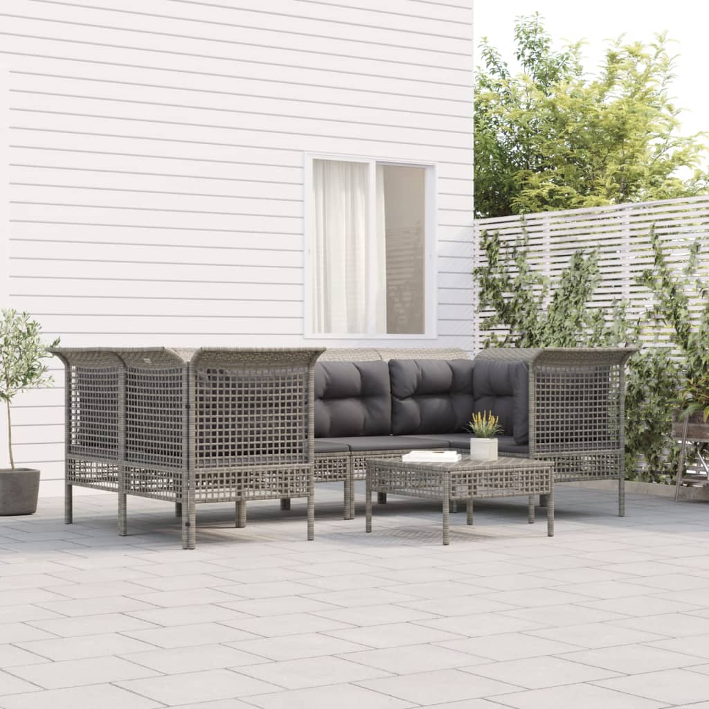 -Delige Loungeset Met Kussens Poly Rattan Grijs