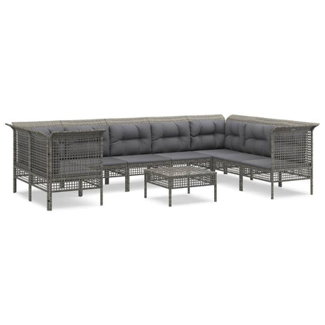 -Delige Loungeset Met Kussens Poly Rattan Grijs