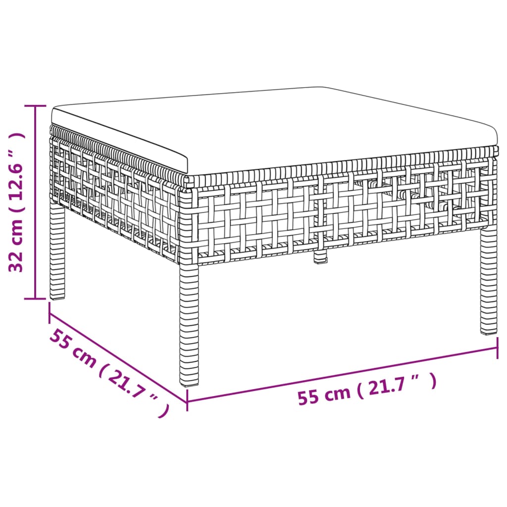 -Delige Loungeset Met Kussens Poly Rattan Grijs