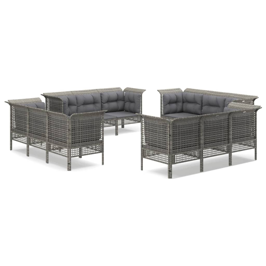 -Delige Loungeset Met Kussens Poly Rattan Grijs