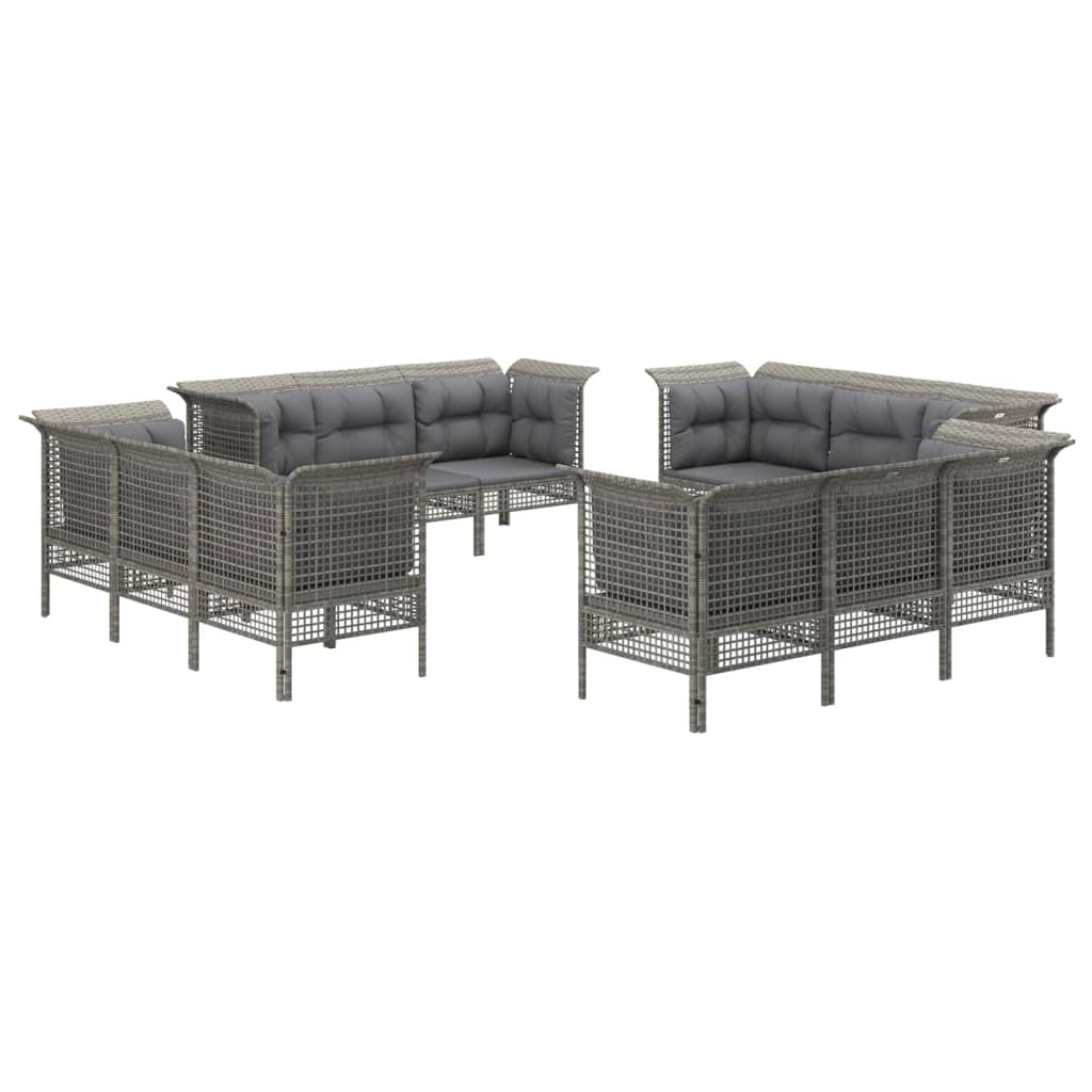 -Delige Loungeset Met Kussens Poly Rattan Grijs