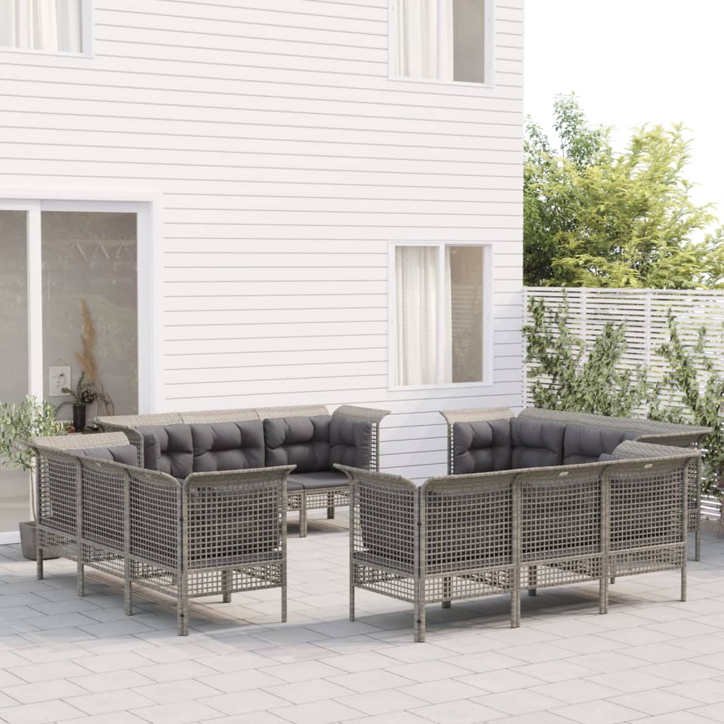 -Delige Loungeset Met Kussens Poly Rattan Grijs