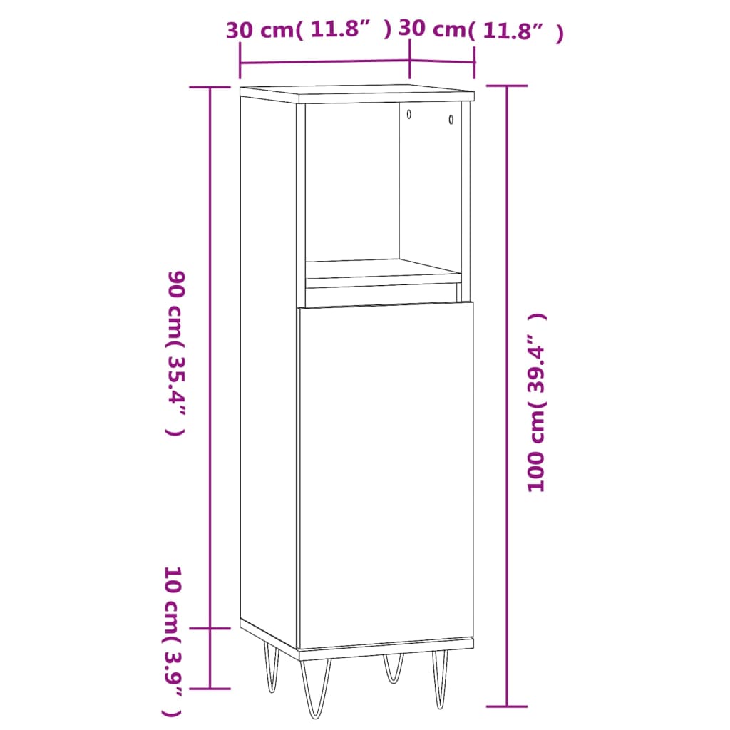 Badkamerkast 30X30X100 Cm Bewerkt Hout Hoogglans Wit