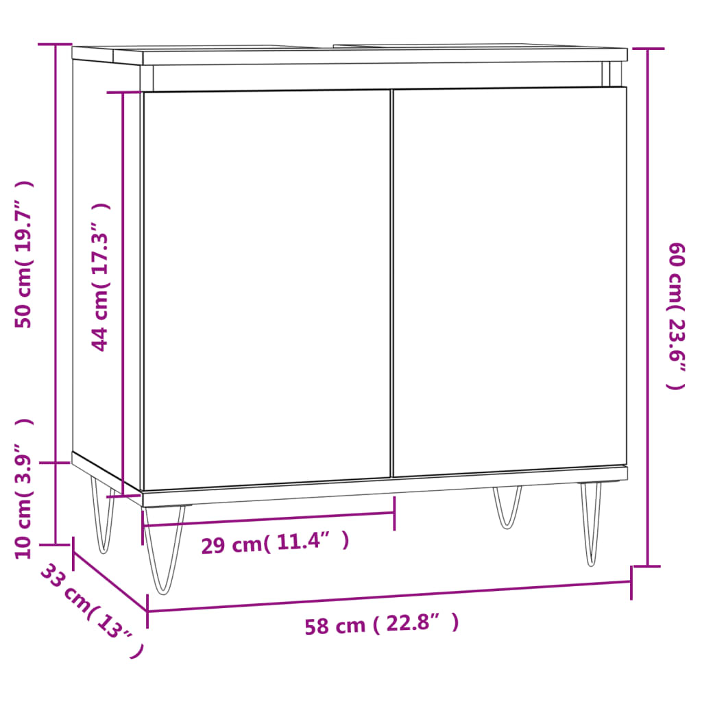 Badkamerkast 58X33X60 Cm Bewerkt Hout Grijs Sonoma Eikenkleurig