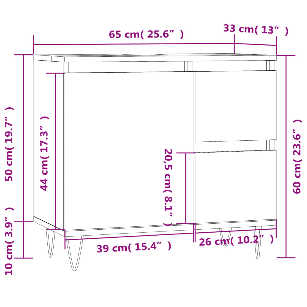 Badkamerkast 65X33X60 Cm Bewerkt Hout Wit