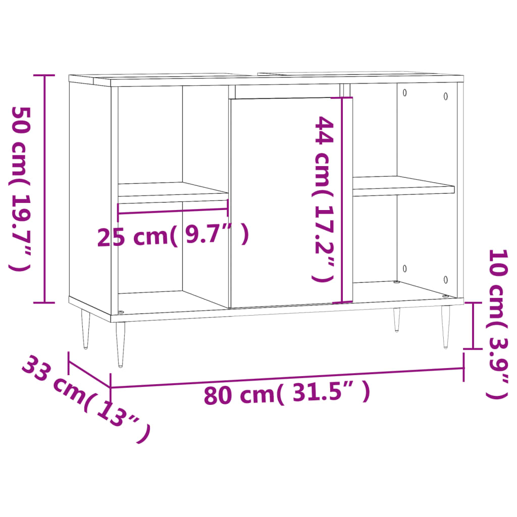 Badkamerkast 80X33X60 Cm Bewerkt Hout Betongrijs