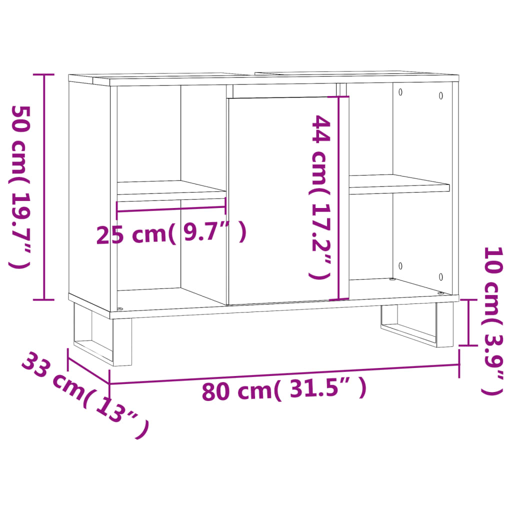 Badkamerkast 80X33X60 Cm Bewerkt Hout Hoogglans Wit