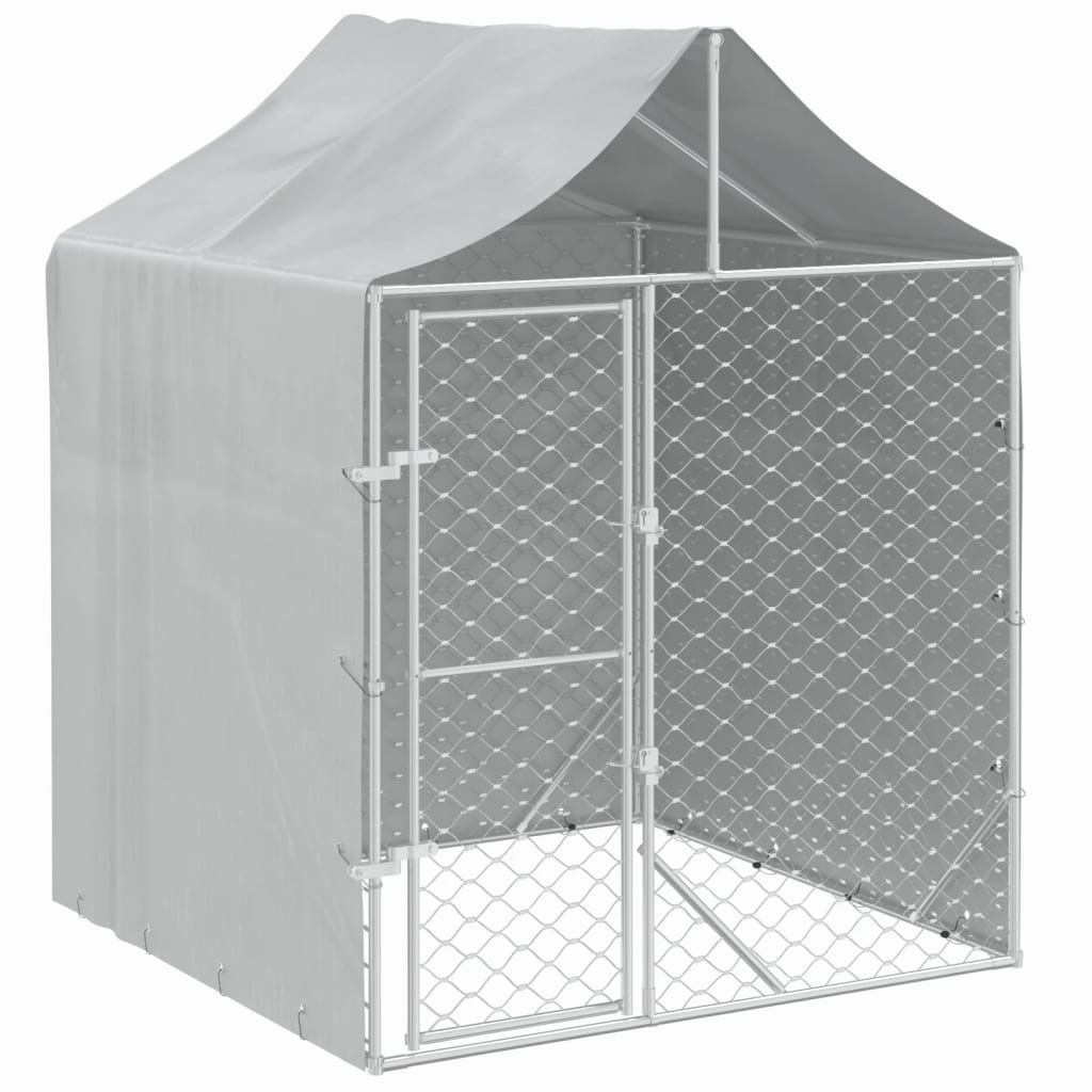 Hondenkennel Met Dak 2X2X2,5 M Gegalvaniseerd Staal Zilver