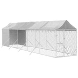 Hondenkennel Met Dak 2X10X2,5 M Gegalvaniseerd Staal Zilver