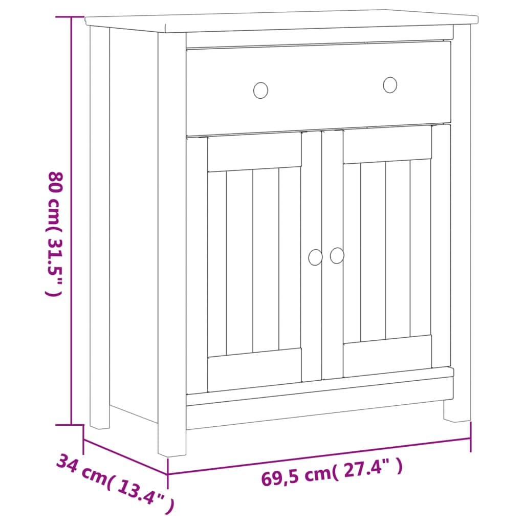 Badkamerkast Berg 69,5X34X80 Cm Massief Grenenhout Wit